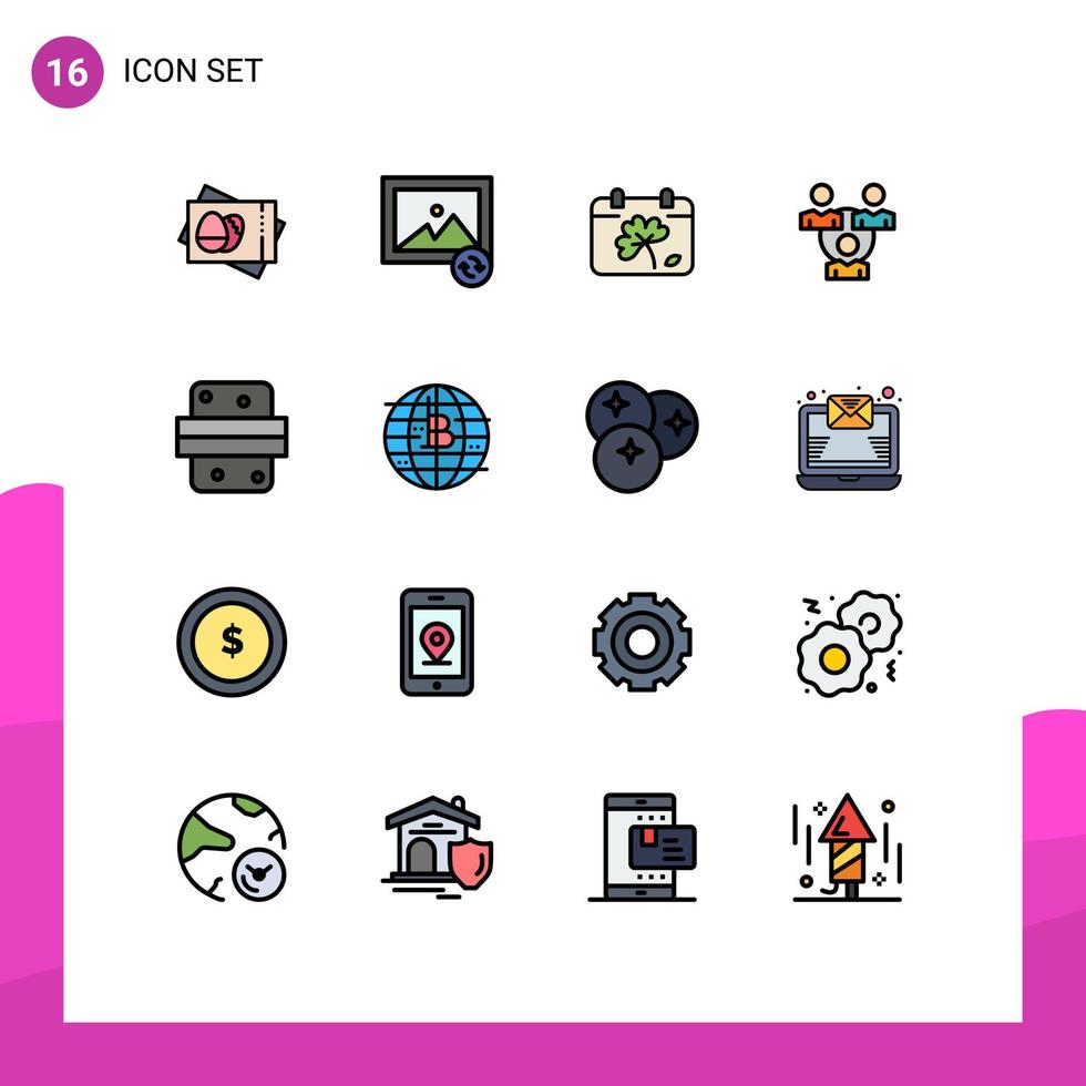 Mobile Interface Flat Color Filled Line Set of 16 Pictograms of dinner breakfast flower communication meeting Editable Creative Vector Design Elements