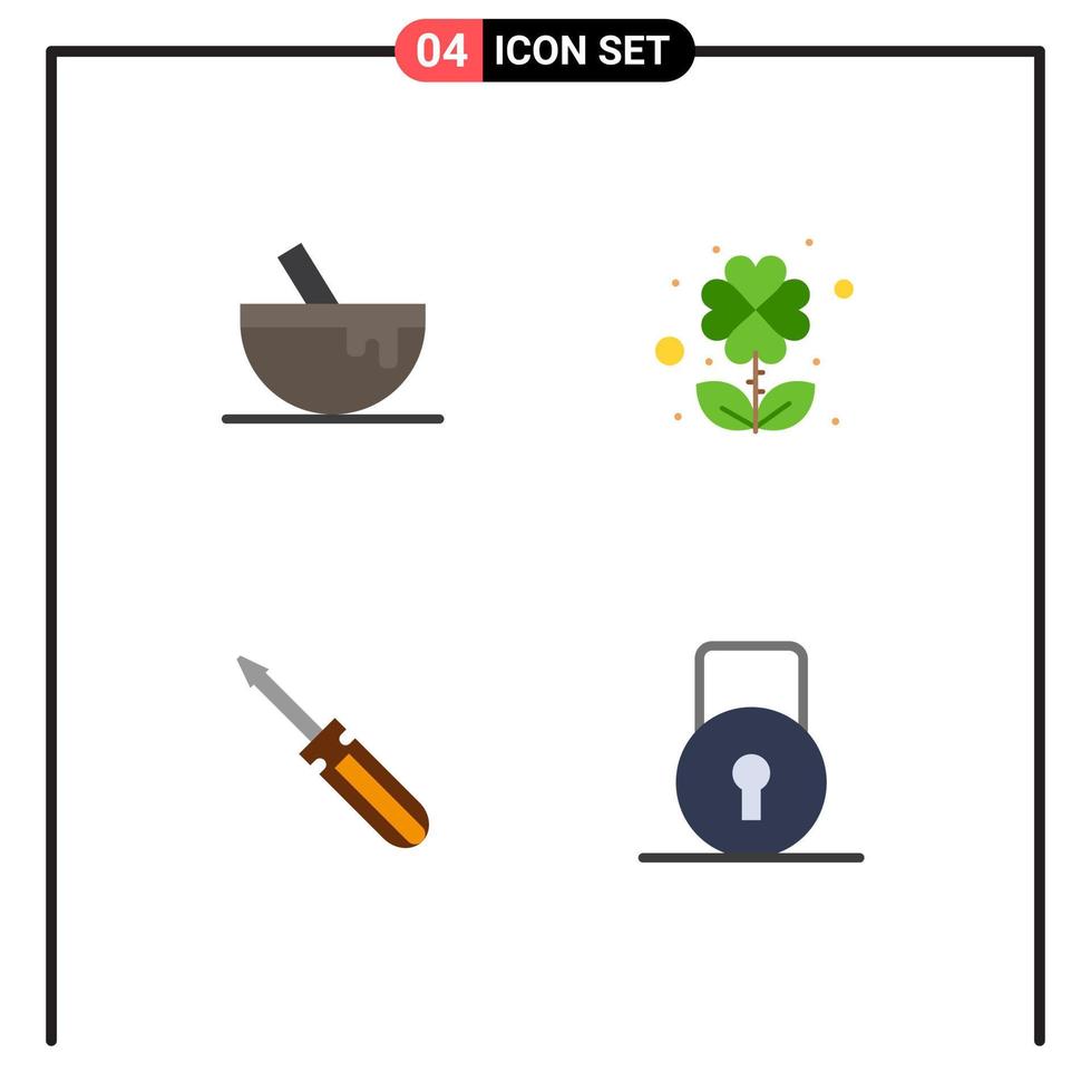 4 Thematic Vector Flat Icons and Editable Symbols of bowl tool food leaf tools Editable Vector Design Elements