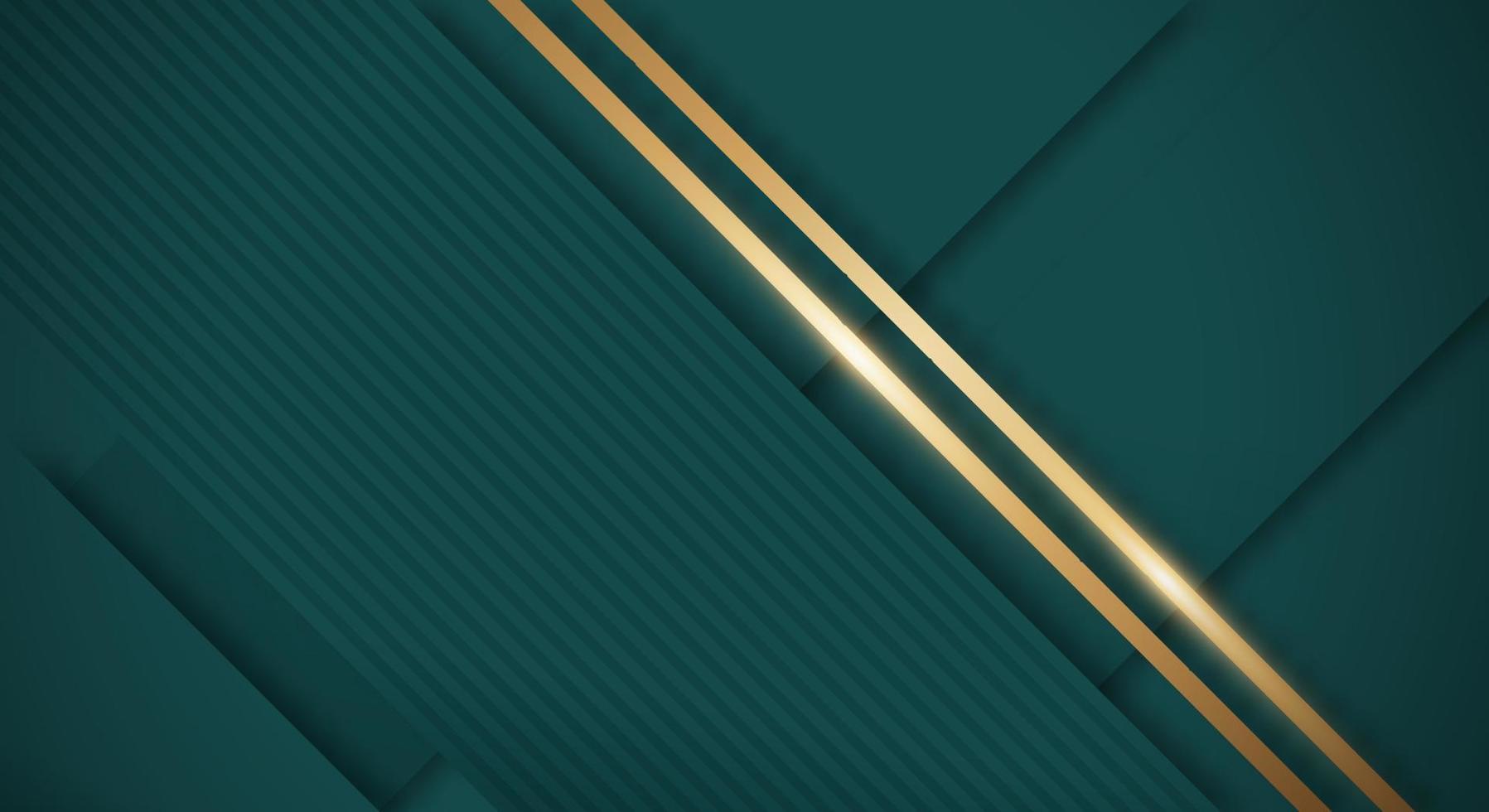 Abstract Dark Green Background with Golden Lines Luxury Strings. Geometric Backdrop with Textured Paper Layers for Business Presentation Template vector