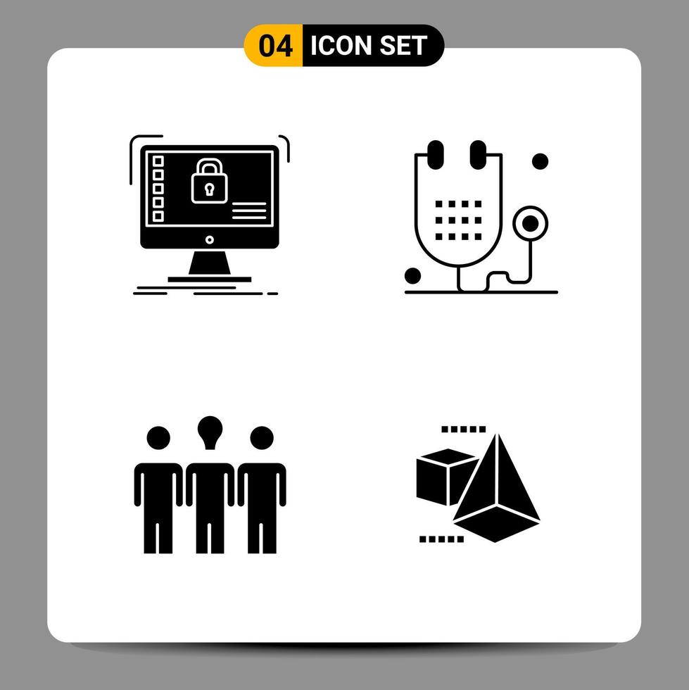 4 Black Icon Pack Glyph Symbols Signs for Responsive designs on white background 4 Icons Set vector