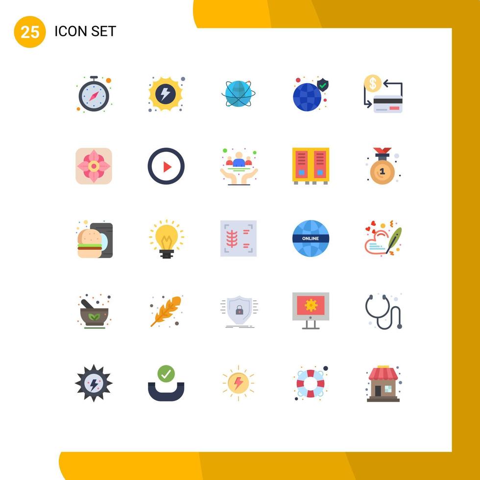Set of 25 Modern UI Icons Symbols Signs for safety global globe world internet Editable Vector Design Elements