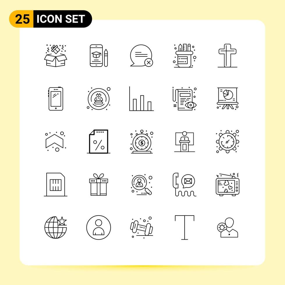 Set of 25 Modern UI Icons Symbols Signs for cross celebration chat supplies office Editable Vector Design Elements