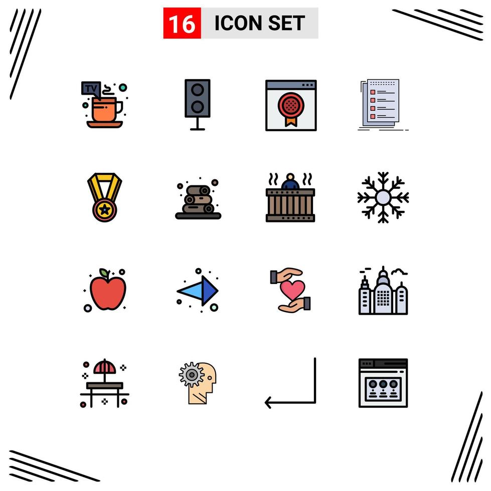 paquete de 16 líneas llenas de colores planos modernos, signos y símbolos para medios de impresión web, como listas de verificación de tecnología de lista de tareas, elementos de diseño de vectores creativos editables en línea
