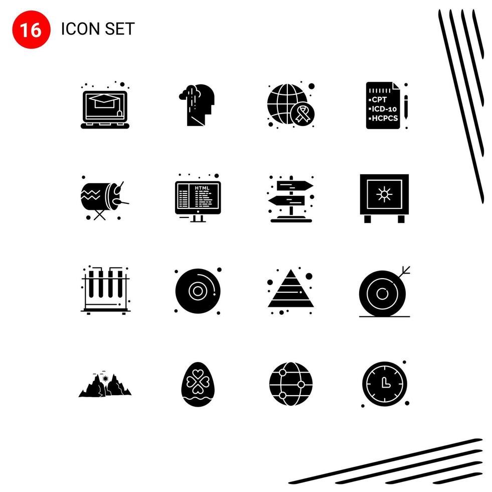 16 Creative Icons Modern Signs and Symbols of instrument drum awareness medical health Editable Vector Design Elements