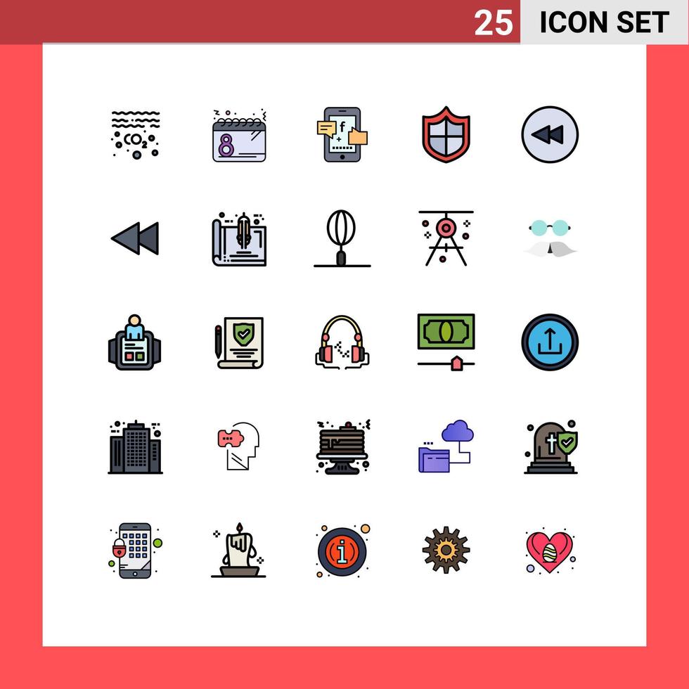 Set of 25 Commercial Filled line Flat Colors pack for circle security date firewall digital Editable Vector Design Elements