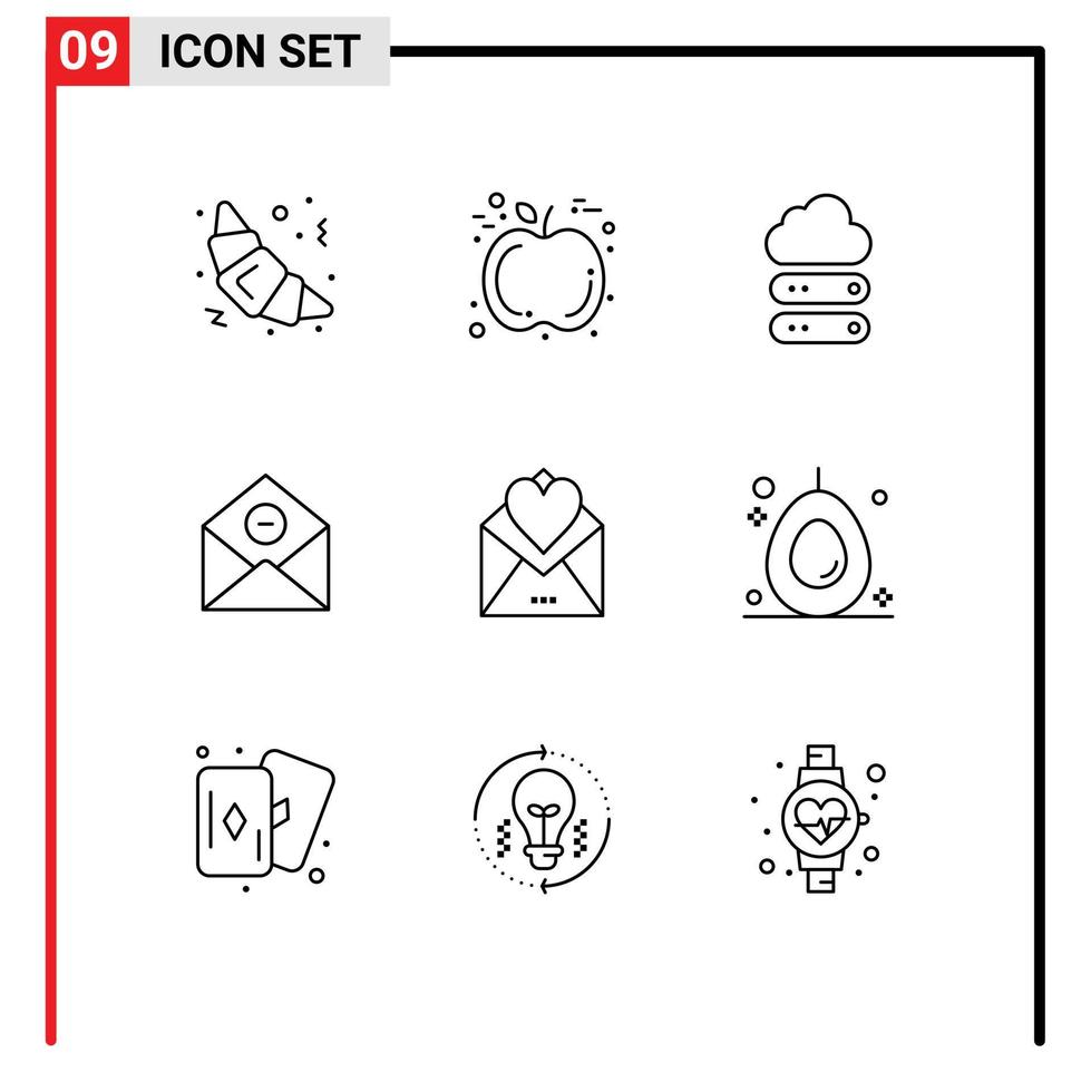 Mobile Interface Outline Set of 9 Pictograms of card letter data email delete Editable Vector Design Elements