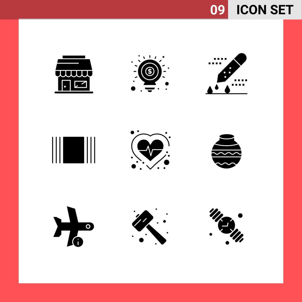 User Interface Pack of 9 Basic Solid Glyphs of pulse health medicine dropper view cover Editable Vector Design Elements