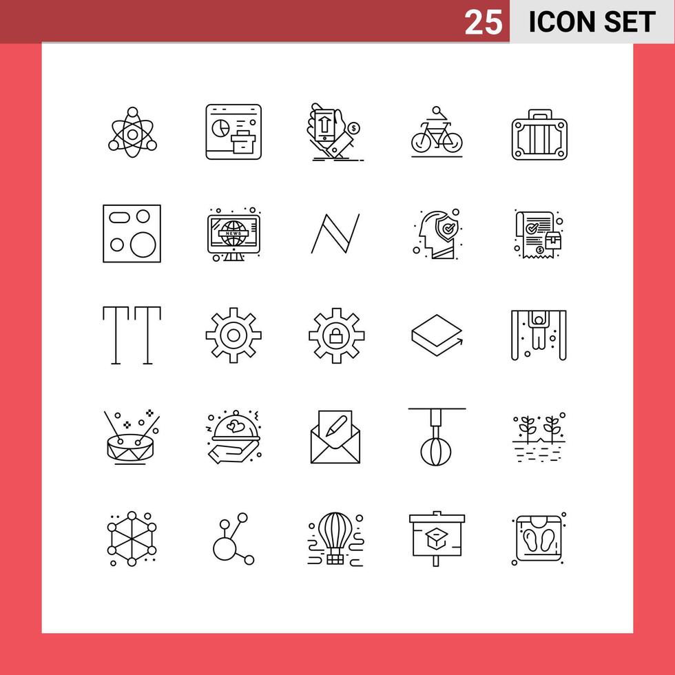 25 Thematic Vector Lines and Editable Symbols of cycling bike phone bicycle currency Editable Vector Design Elements