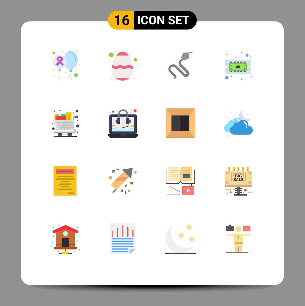 Group of 16 Modern Flat Colors Set for cart cpu festival computer king Editable Pack of Creative Vector Design Elements