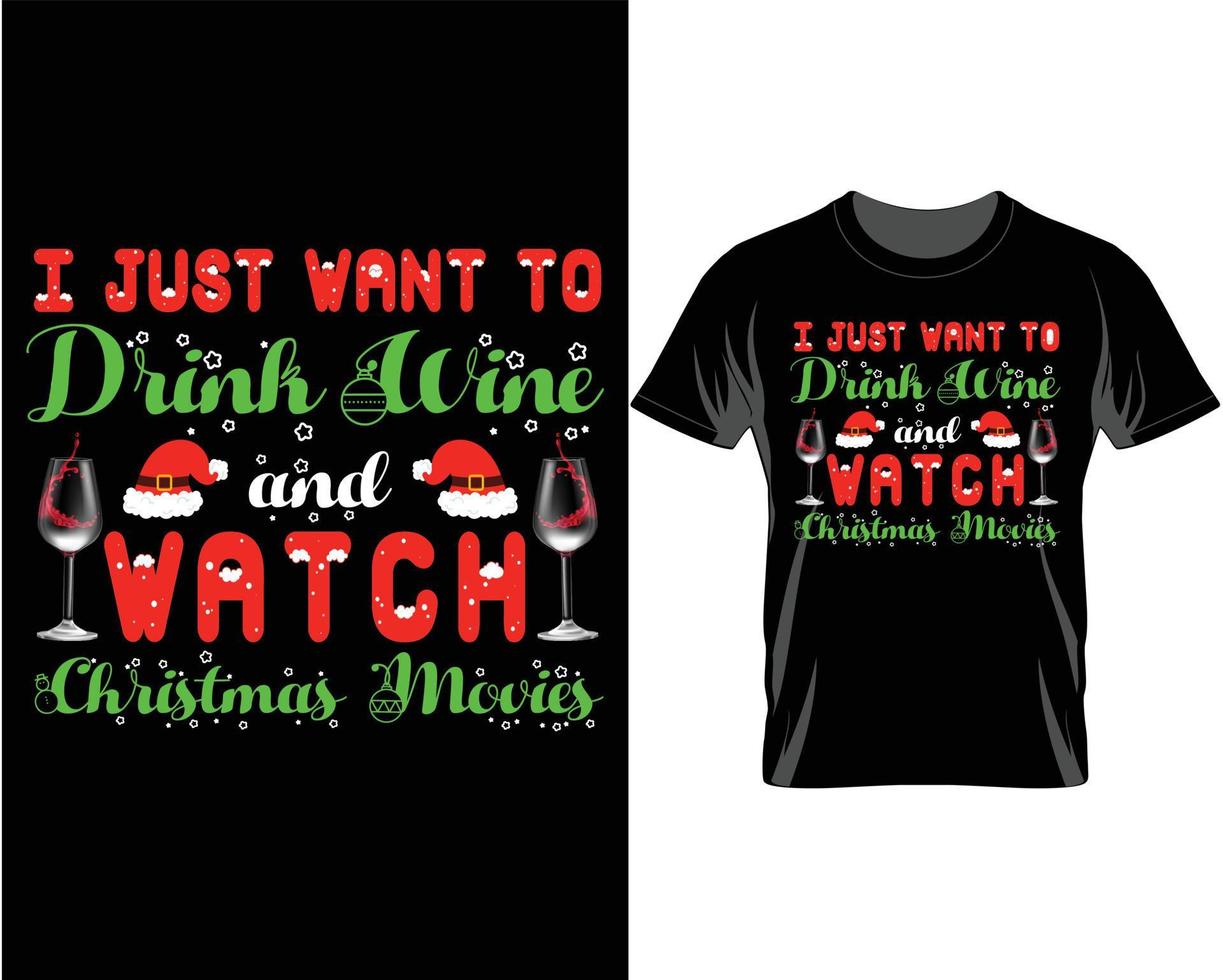 solo quiero beber vino feo vector de diseño de camiseta de navidad