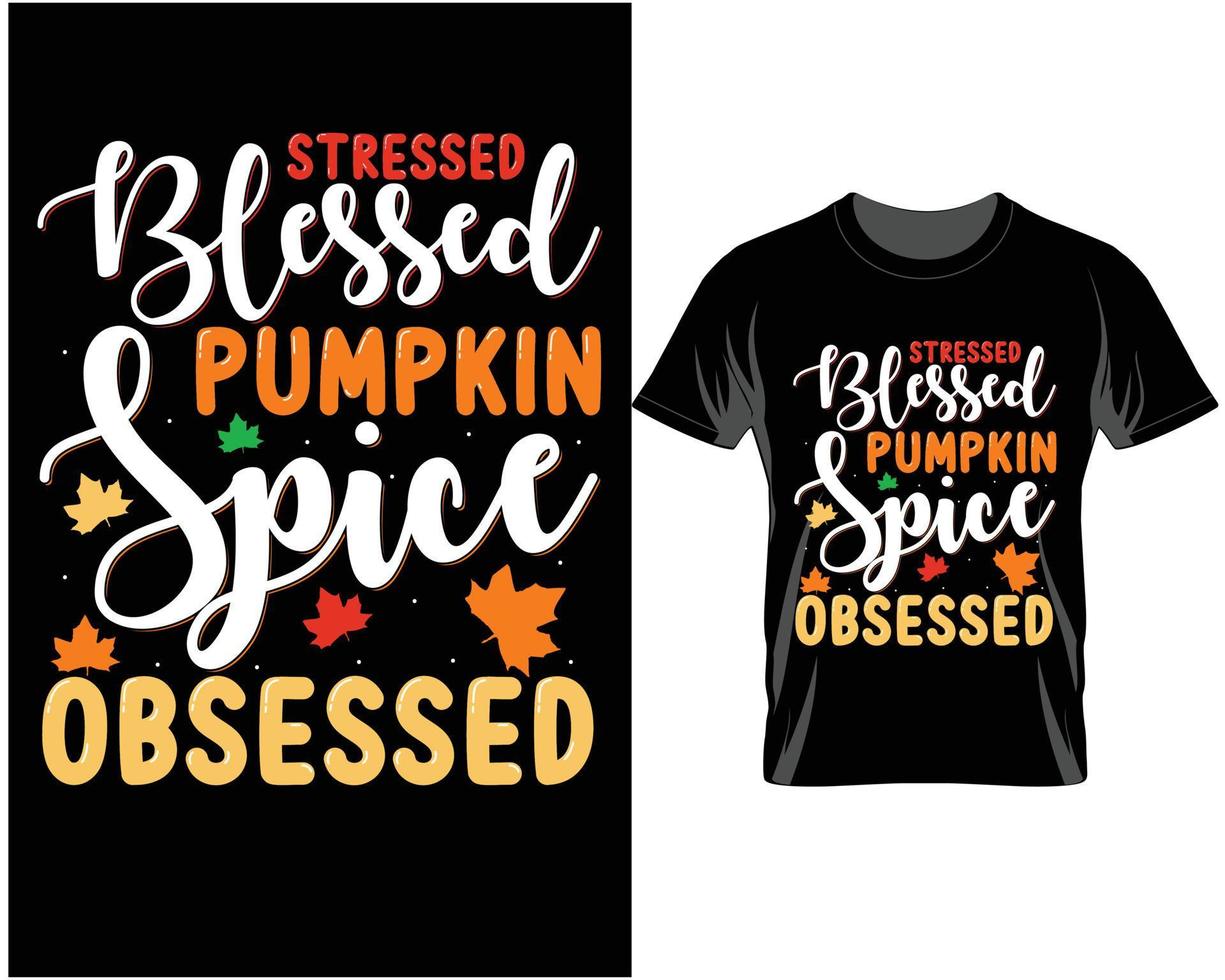 el estrés bendice el vector de diseño de camiseta de acción de gracias de otoño de calabaza