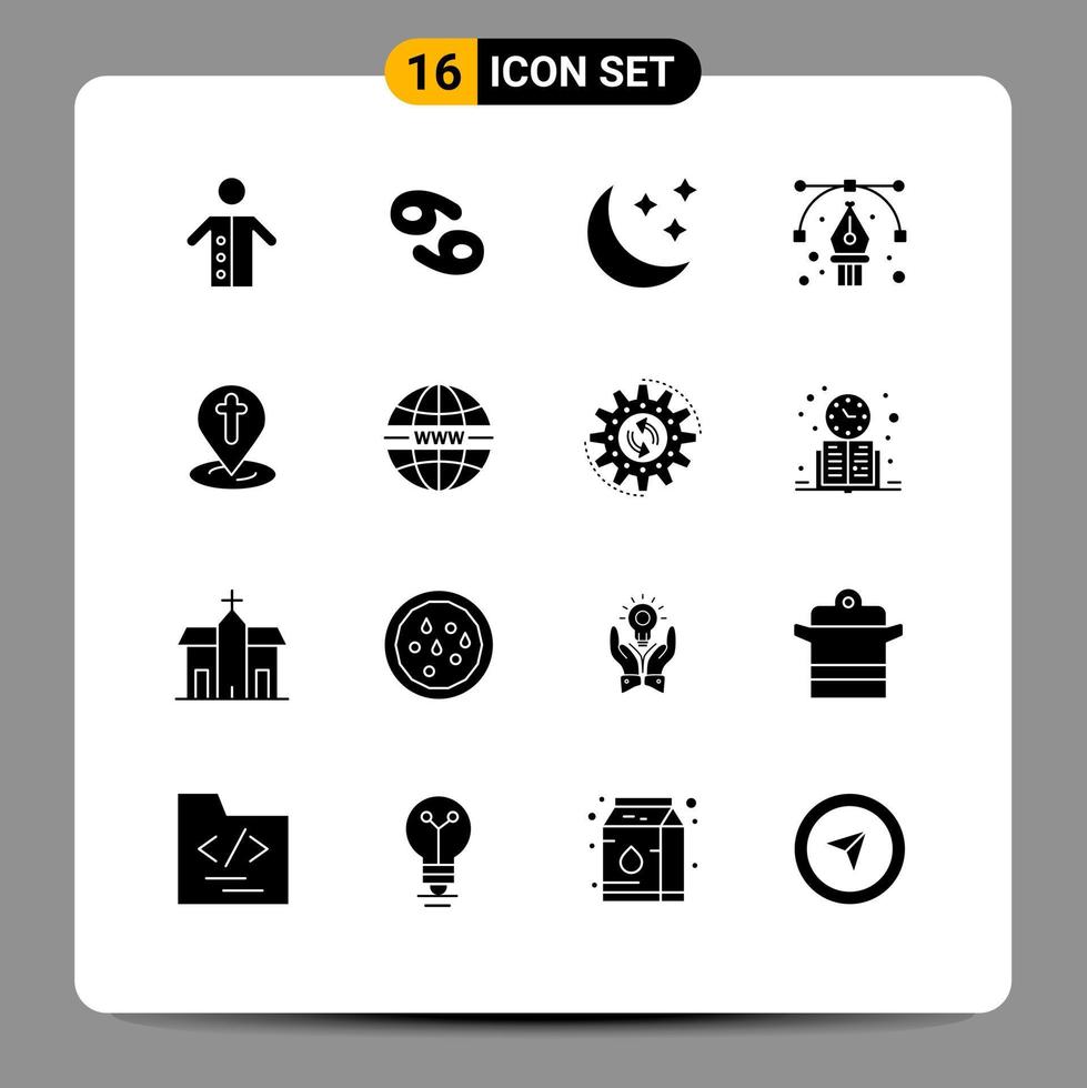 User Interface Pack of 16 Basic Solid Glyphs of location design greece art weather Editable Vector Design Elements