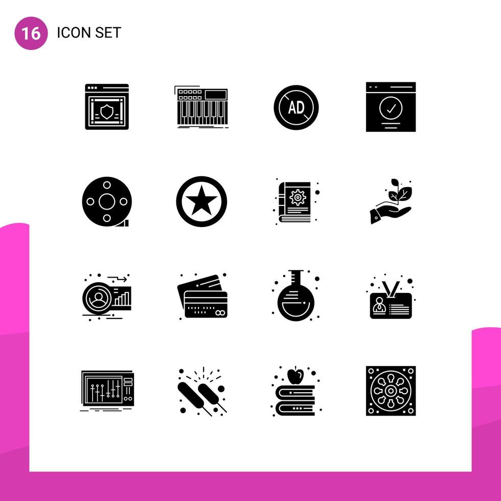 Set of 16 Modern UI Icons Symbols Signs for success interface synthesiser communication ad blocker Editable Vector Design Elements