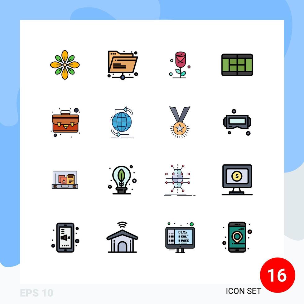 16 Universal Flat Color Filled Line Signs Symbols of thing case network tennis love Editable Creative Vector Design Elements