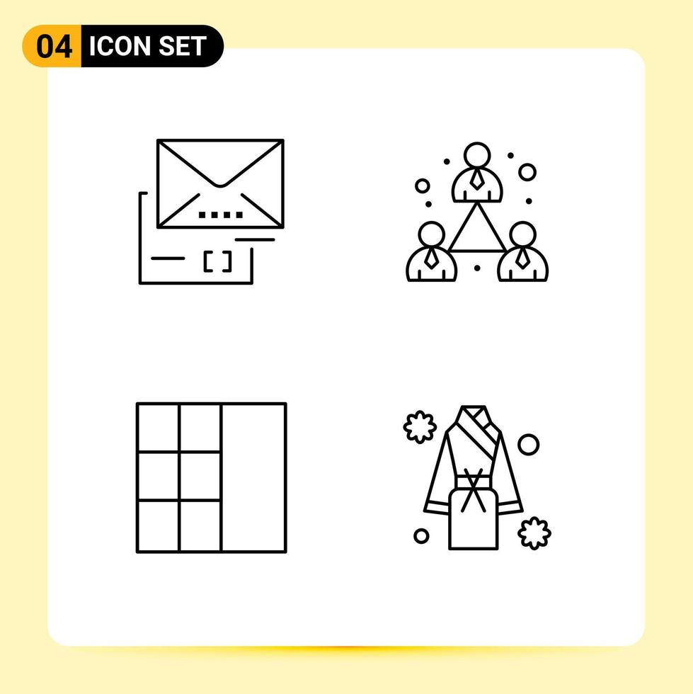 Pictogram Set of 4 Simple Filledline Flat Colors of attachment wireframe mail management hotel Editable Vector Design Elements