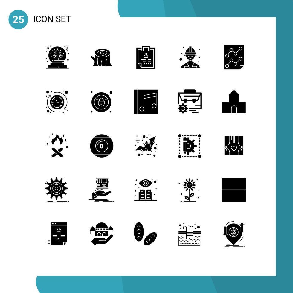 Modern Set of 25 Solid Glyphs Pictograph of data worker clipboard labour patient Editable Vector Design Elements