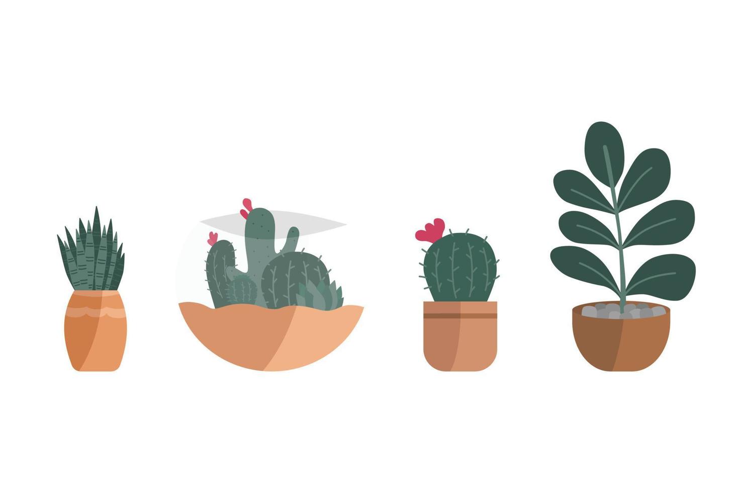 conjunto vectorial de plantas en maceta. maceta de colección de plantas vector dibujado a mano en el fondo blanco.