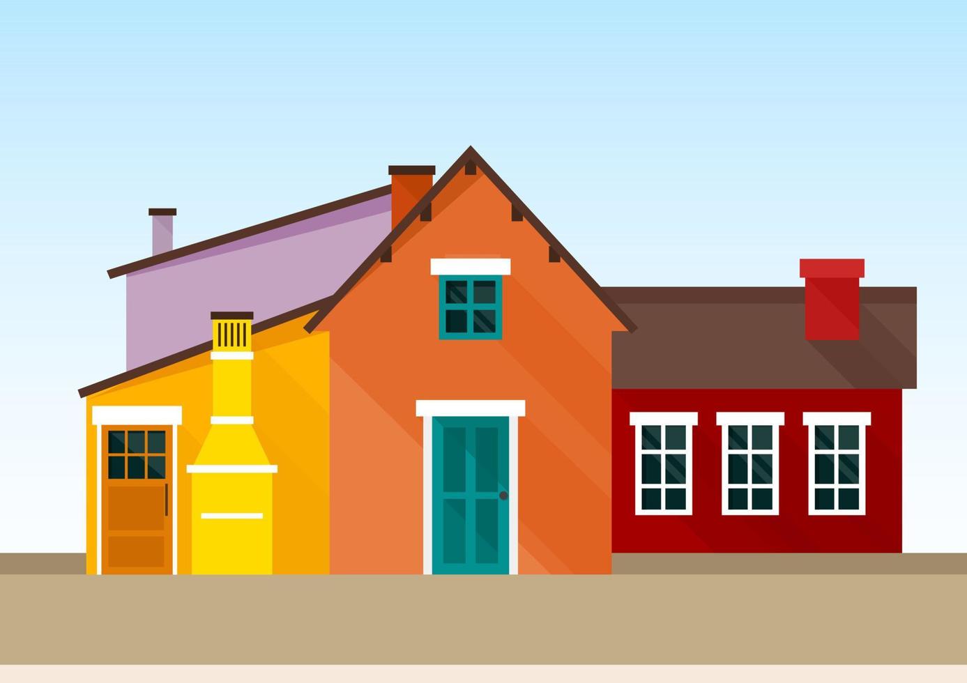 Several bright yellow, red and purple Scandinavian style houses vector