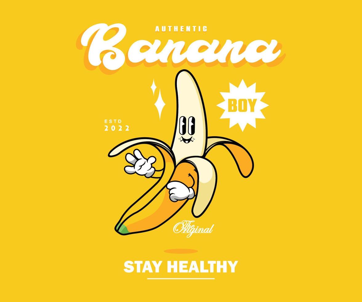 Retro Poster cartoon character of banana Graphic Design for T shirt Street Wear and Urban Style vector