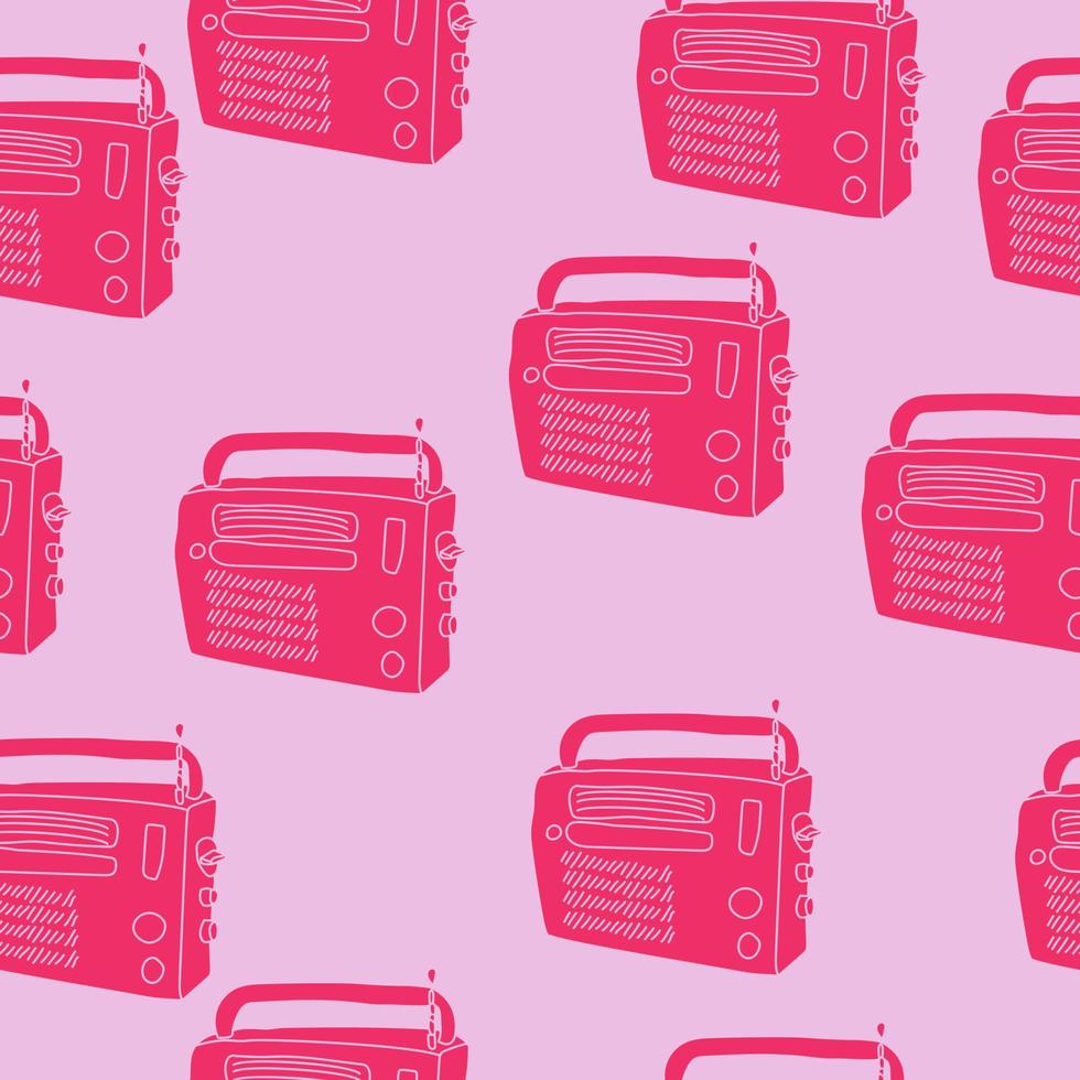Radio receiver seamless pattern, silhouette of radio pink on light pink background vector