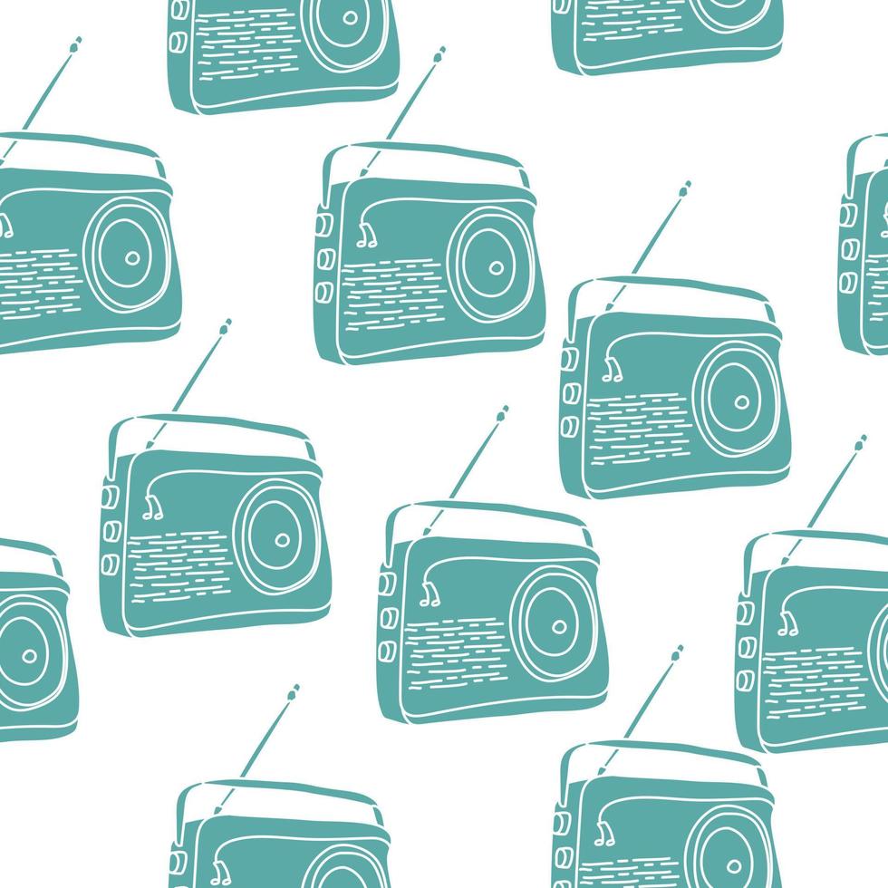 Radio receiver seamless pattern, silhouette of radio blue on a white background vector