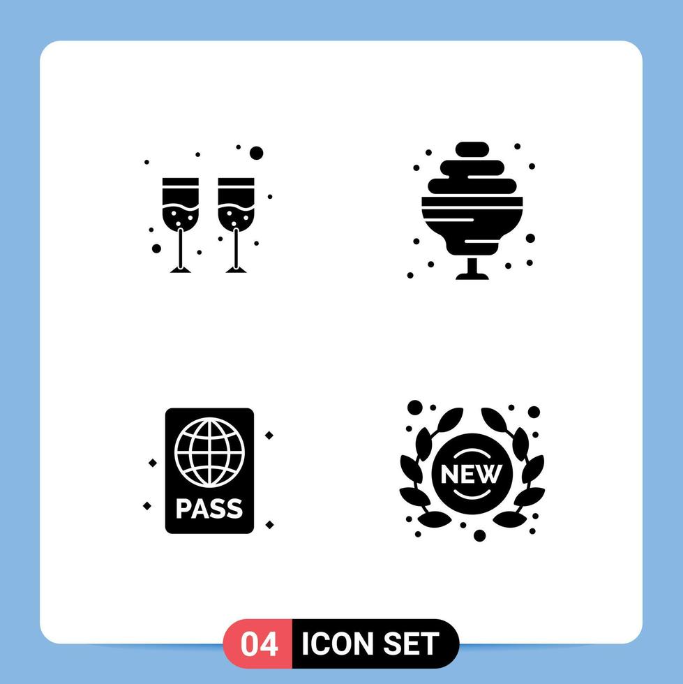 Pack of 4 creative Solid Glyphs of drink pool cocktail beach label Editable Vector Design Elements