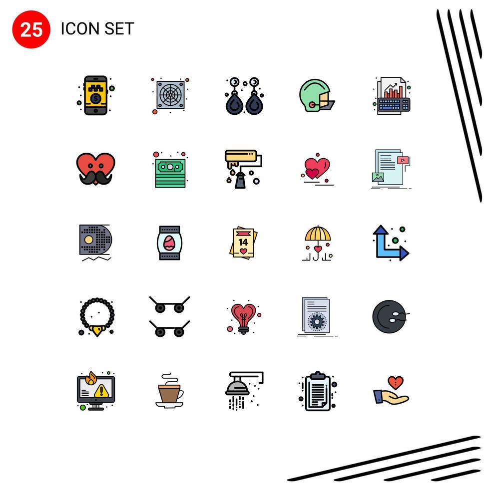 Pictogram Set of 25 Simple Filled line Flat Colors of analysis helmet fashion football american Editable Vector Design Elements