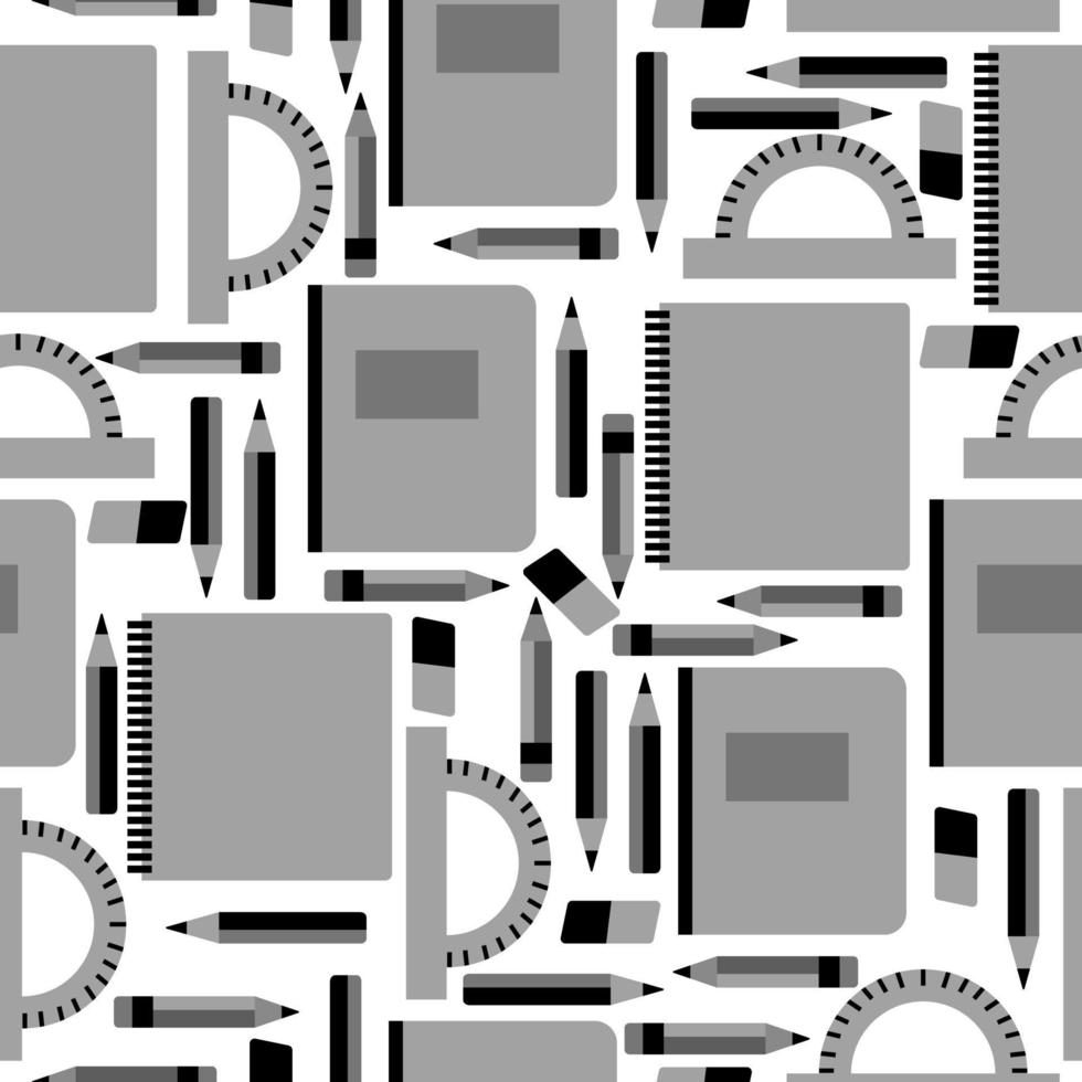 seamless pattern of school or office supplies in black gray shades on white background vector