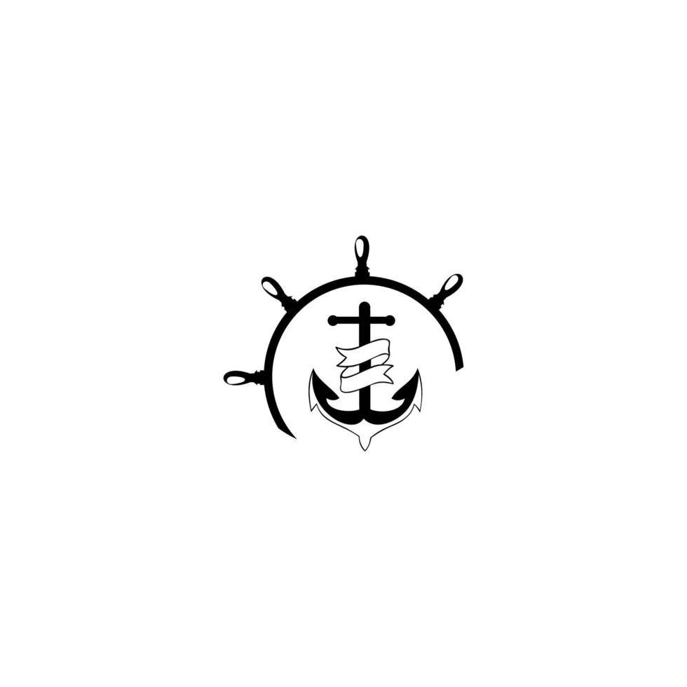 marine retro emblems logo with anchor and ship wheel, anchor logo. Vector illustration on white background