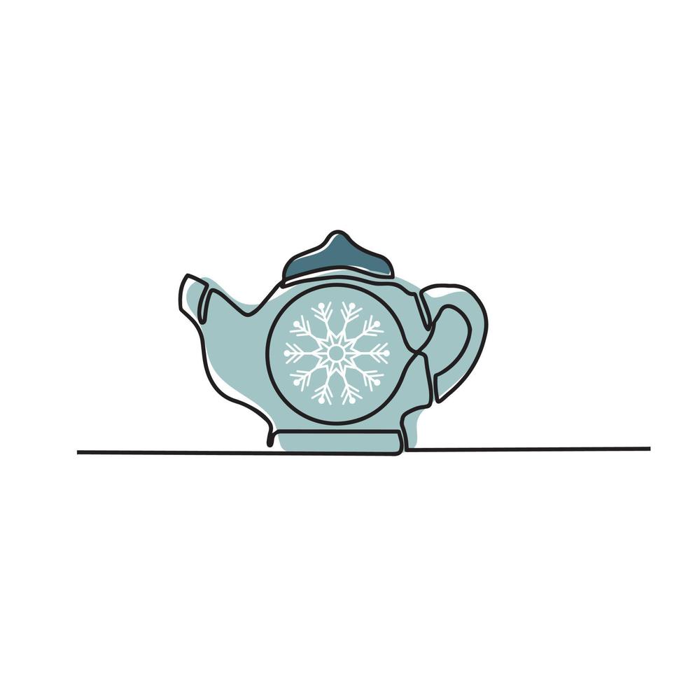 Teapot. Continuous drawing of lines. Teapot logo with one contour linear. Linear vector illustration.