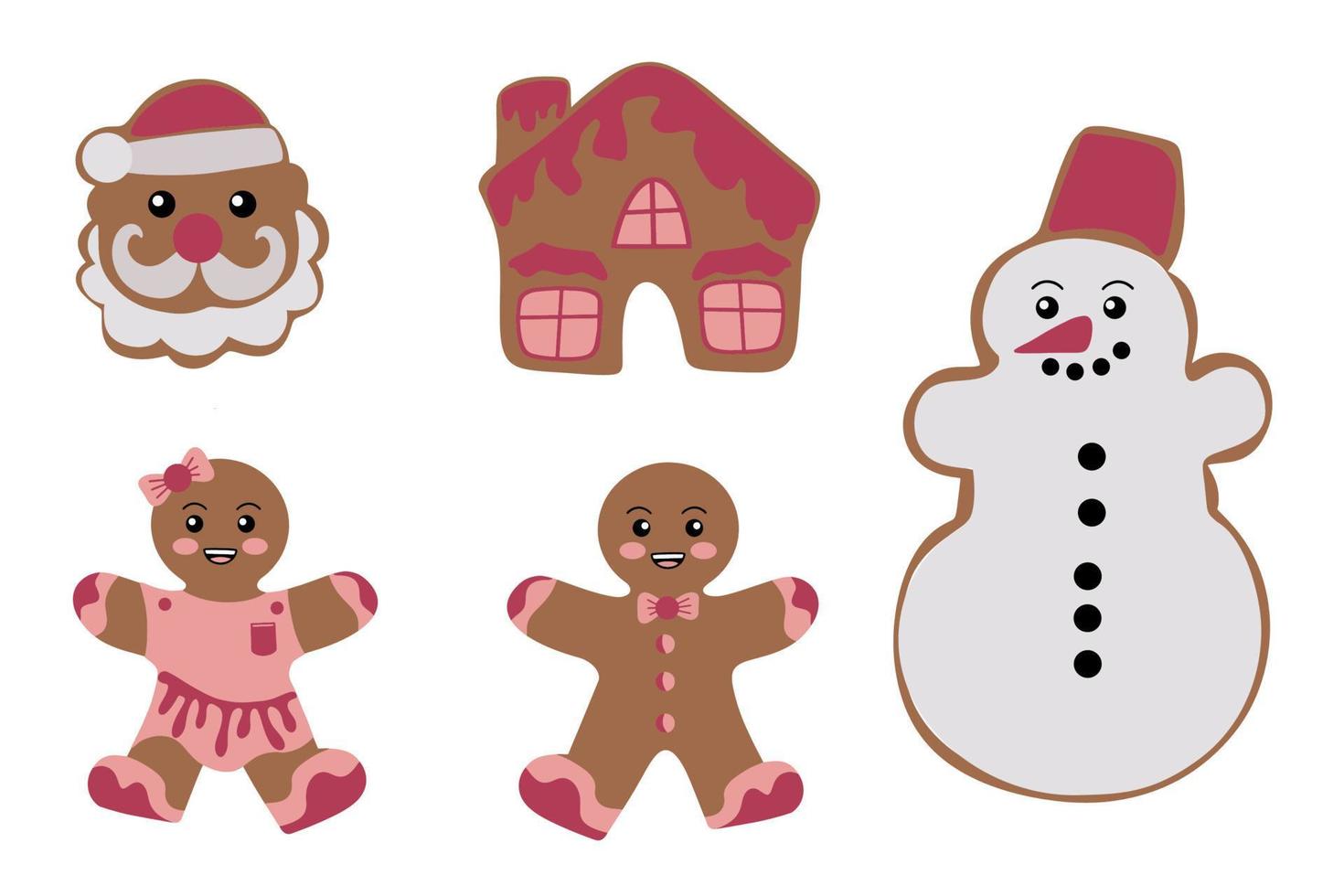 Festive gingerbread. Cookies in the form of men and different figures with icing. Merry Christmas. Celebration of New Year and Christmas. vector
