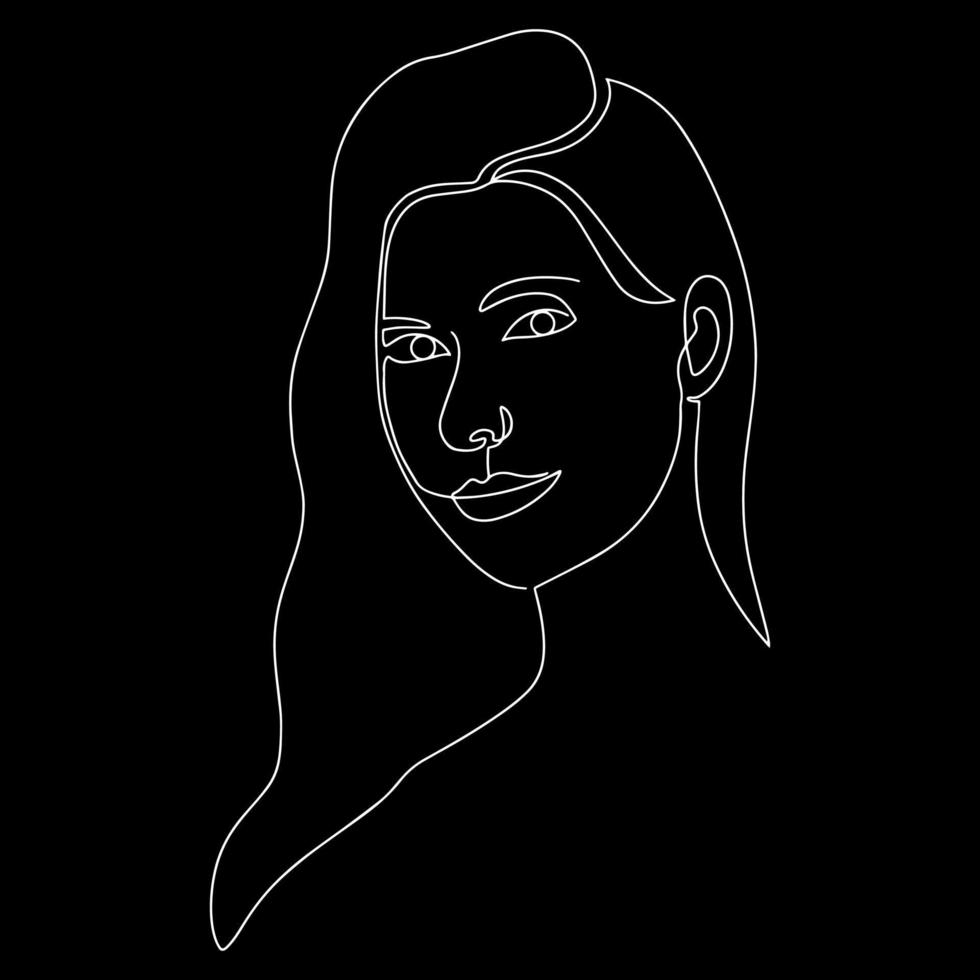 Vector hand-drawn illustration in the style of linear art. Portrait of a beautiful girl. An elegant girl with long hair. A light gentle background element for your design.