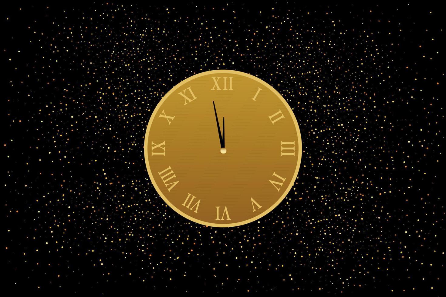 Festive New Year's clock on a black background. Vector illustration.