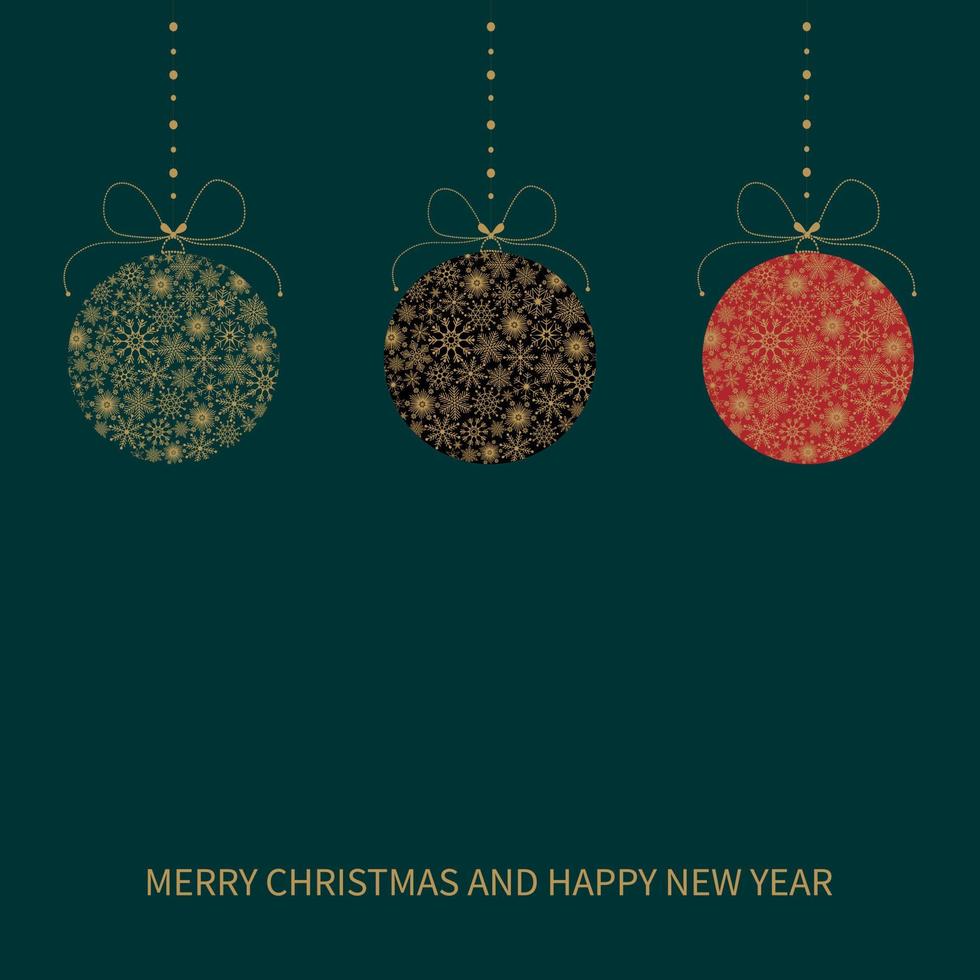 Festive Christmas card with Christmas balls made of snowflakes. Merry Christmas and Happy New Year greeting card vector