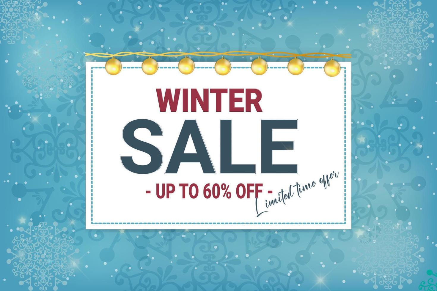 Winter sale vector banner template with white snowflakes background. Vector illustration.