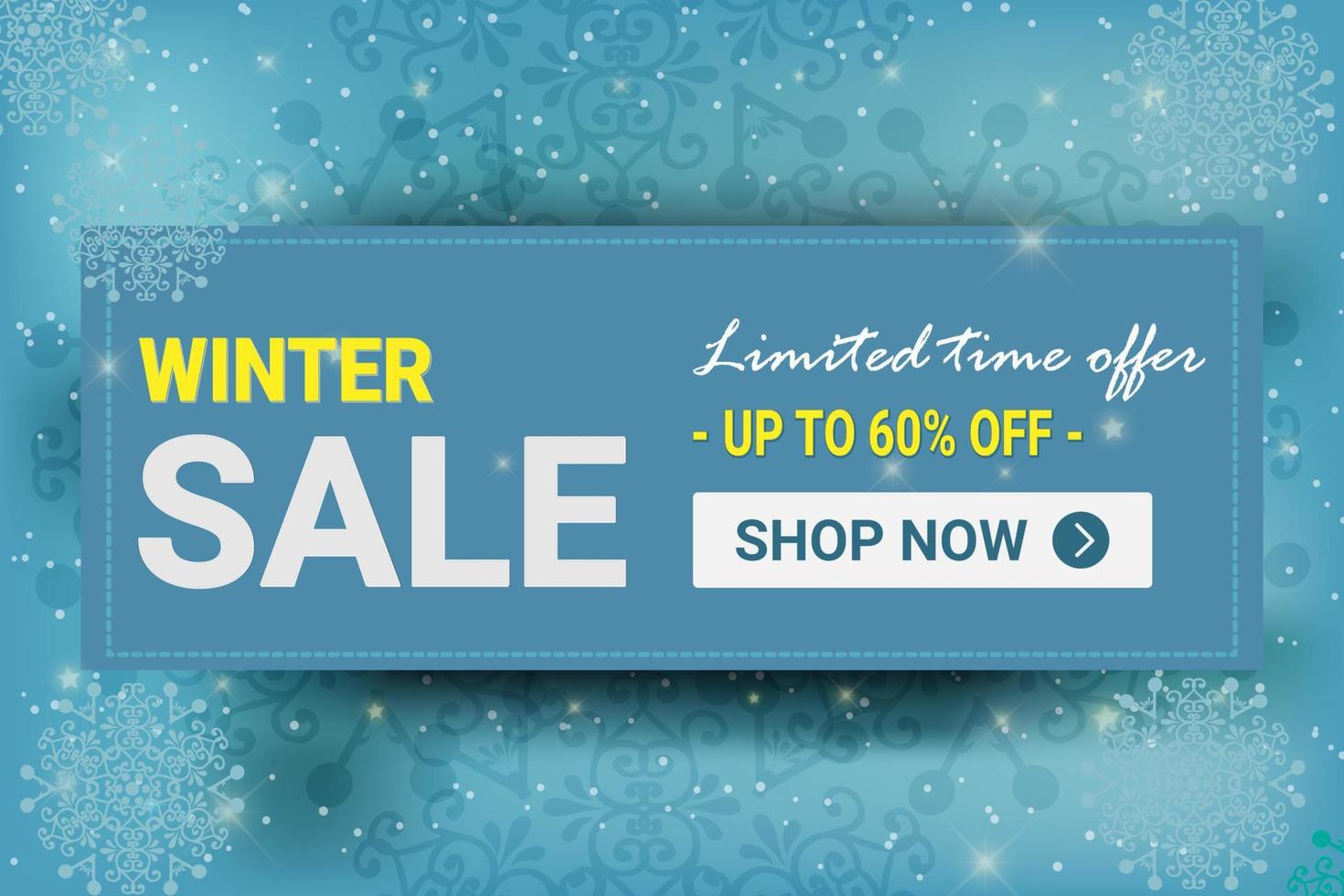 Winter sale vector banner template with white snowflakes background. Vector illustration.