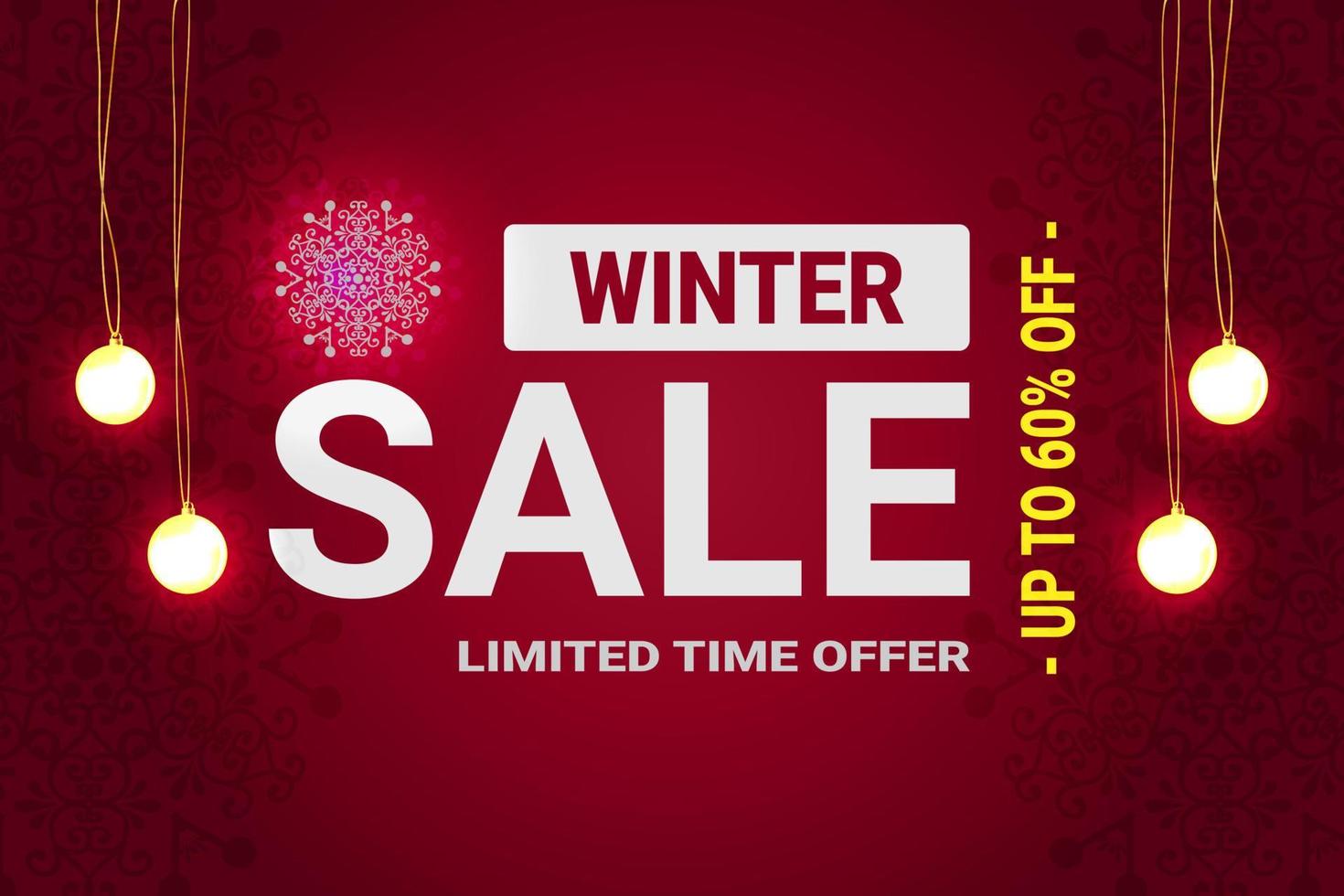 Winter sale vector banner template with lighted  background. Vector illustration.