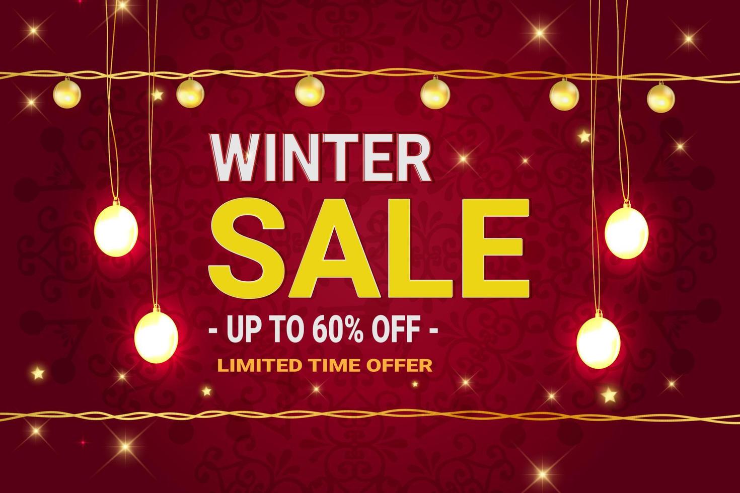 Winter sale vector banner template with lighted  background. Vector illustration.