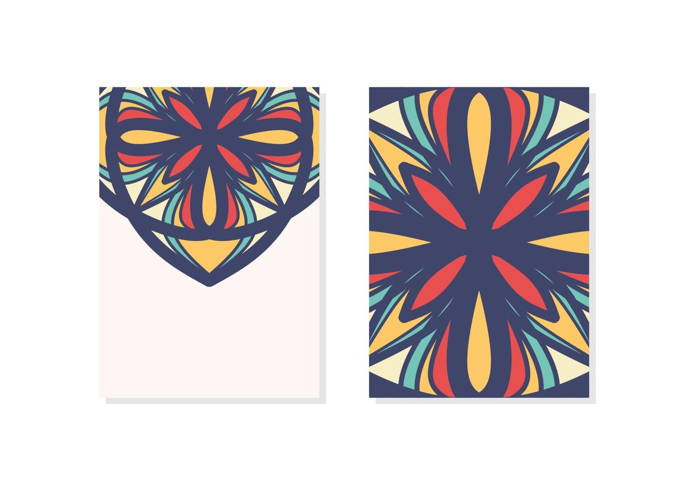 Half empty mandalas holiday cards. Vector vintage visiting card set. Floral mandala pattern and ornaments. Oriental design Layout. Islam, Arabic, Indian, ottoman motifs. Front page and back page.