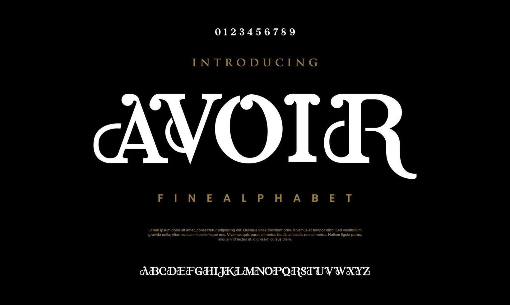 Avoir abstract Fashion font alphabet. Minimal modern urban fonts for logo, brand etc. Typography typeface uppercase lowercase and number. vector illustration