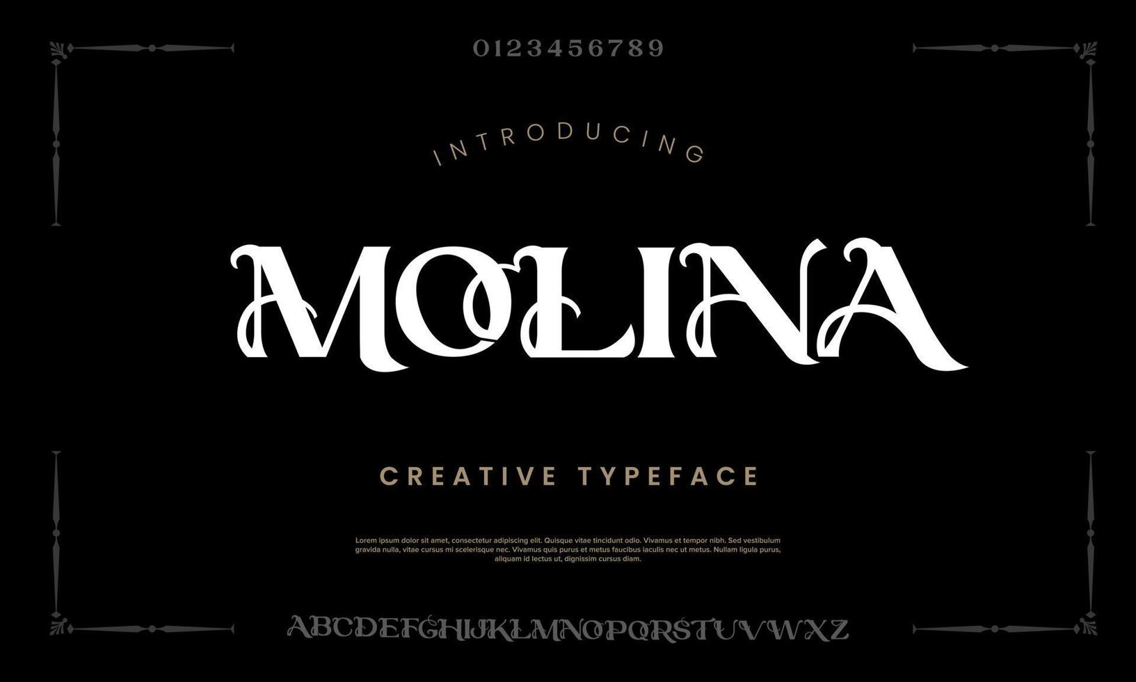 Molina abstract Fashion font alphabet. Minimal modern urban fonts for logo, brand etc. Typography typeface uppercase lowercase and number. vector illustration