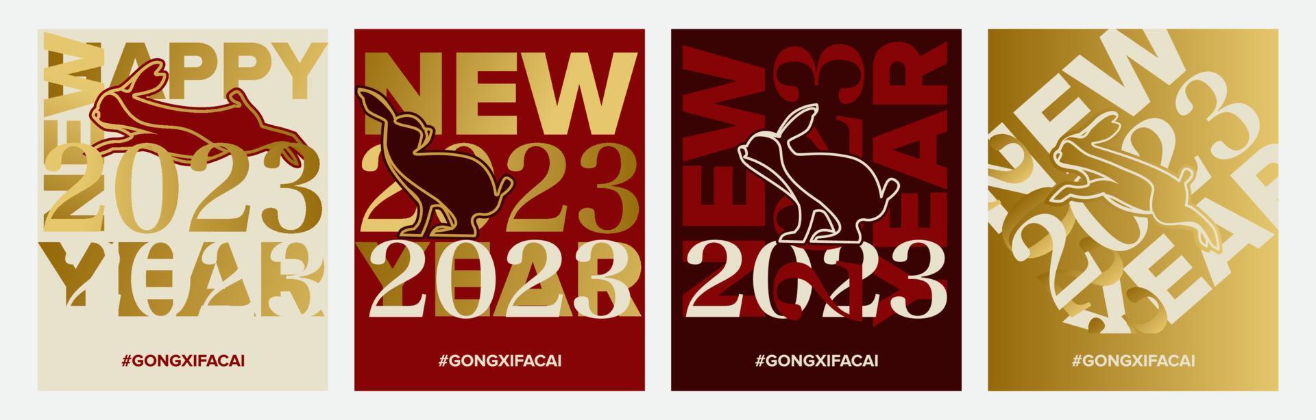 Collection of 2023 Year of rabbit chinese new year, luxury gold red illustration vector