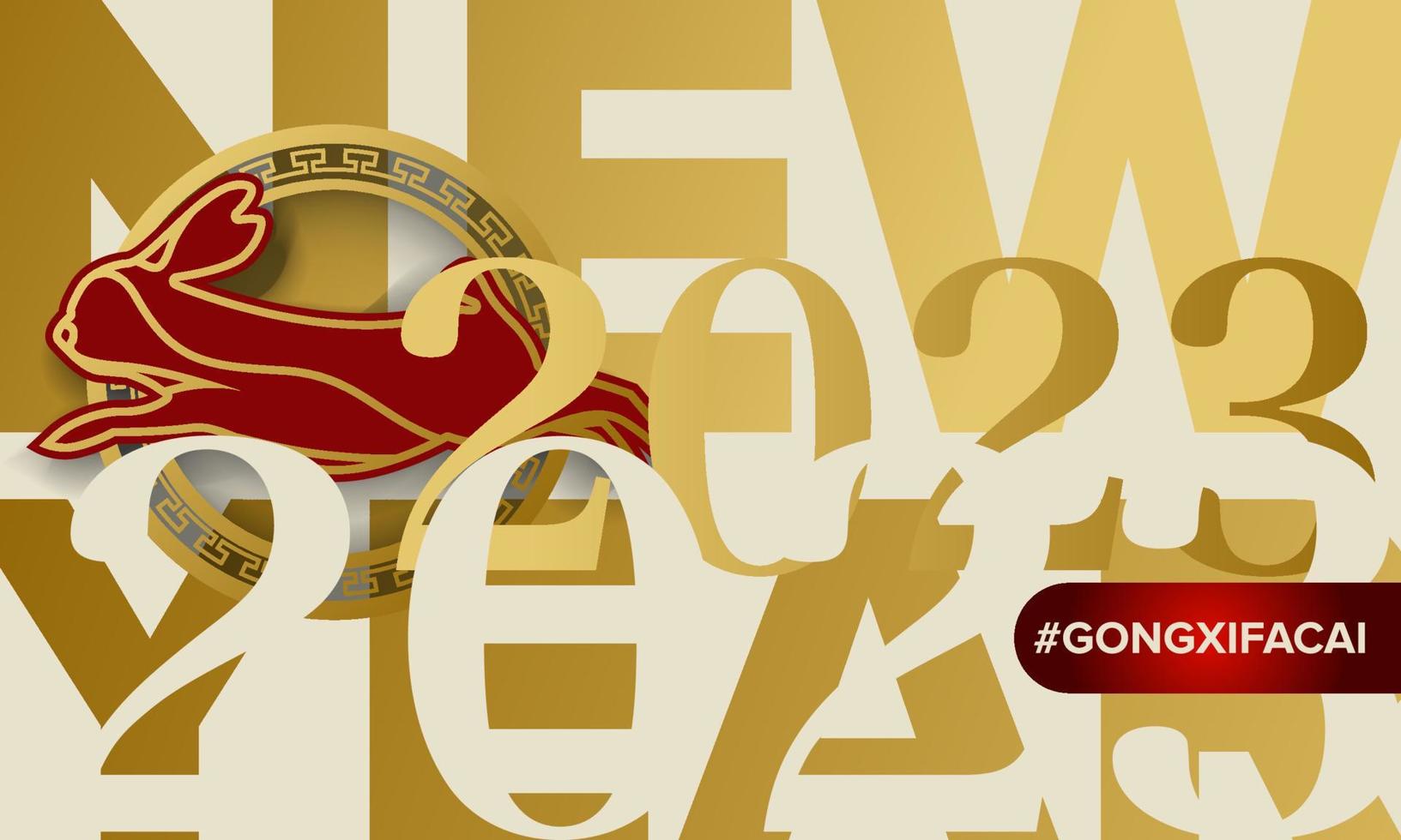 2023 Year of rabbit chinese new year, luxury gold red illustration vector