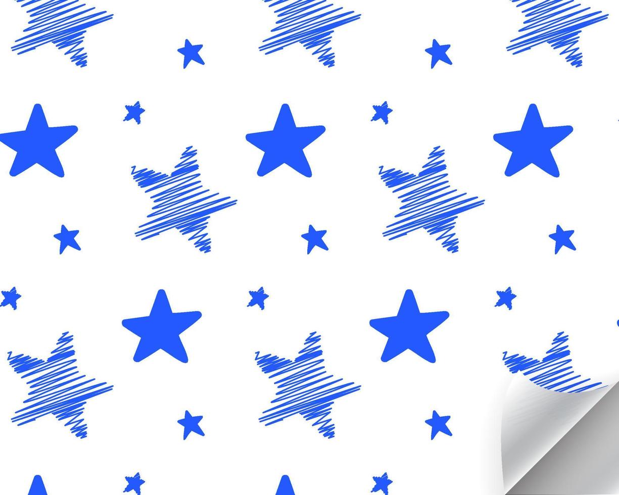 Hand drawn blue stars random seamless pattern on white background. Festive pattern with stars. Kids texture. Nursery prints for textile, apparel, wrapping paper. Vector illustration