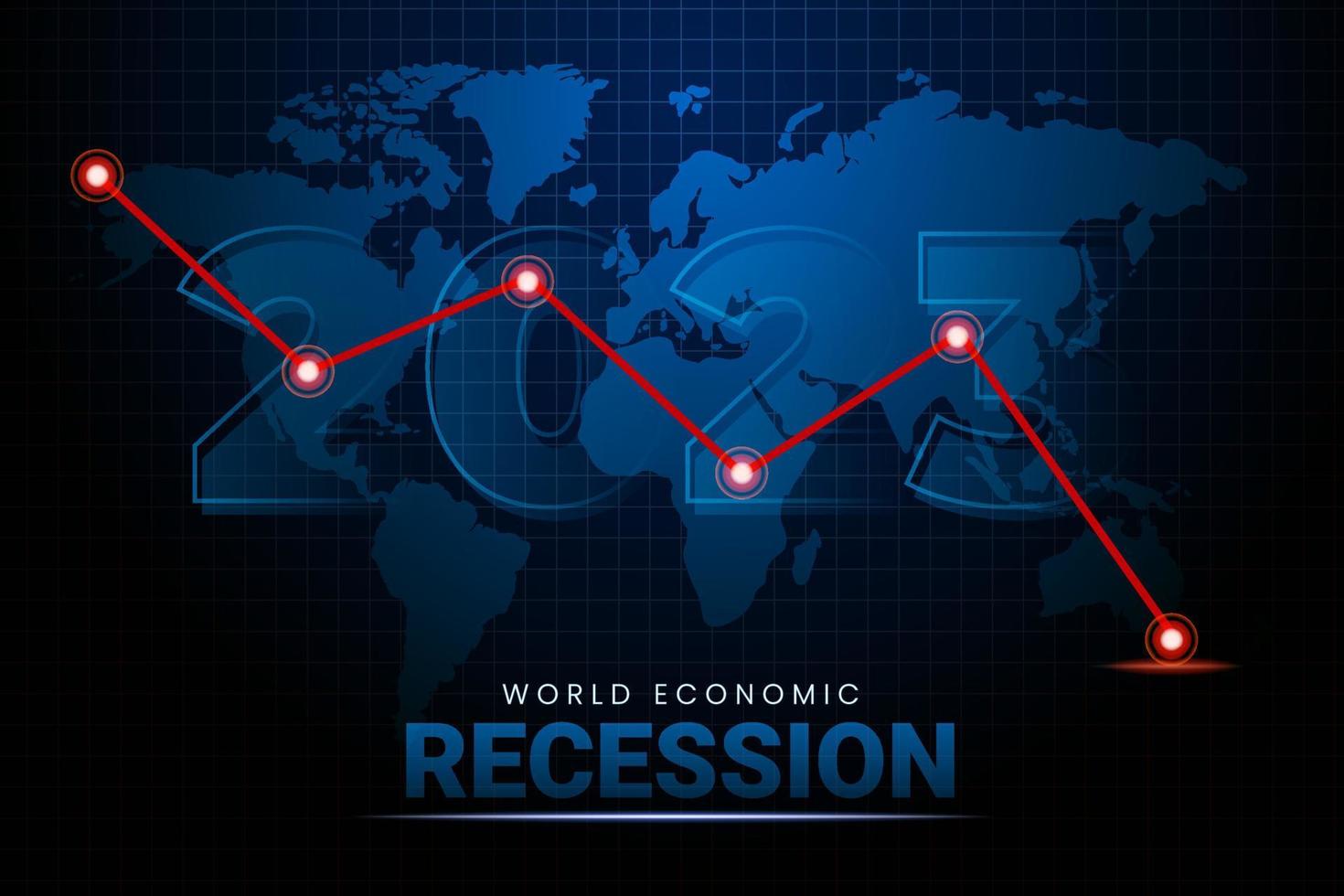 2023 Economy recession, global business downfall with falling arrow and