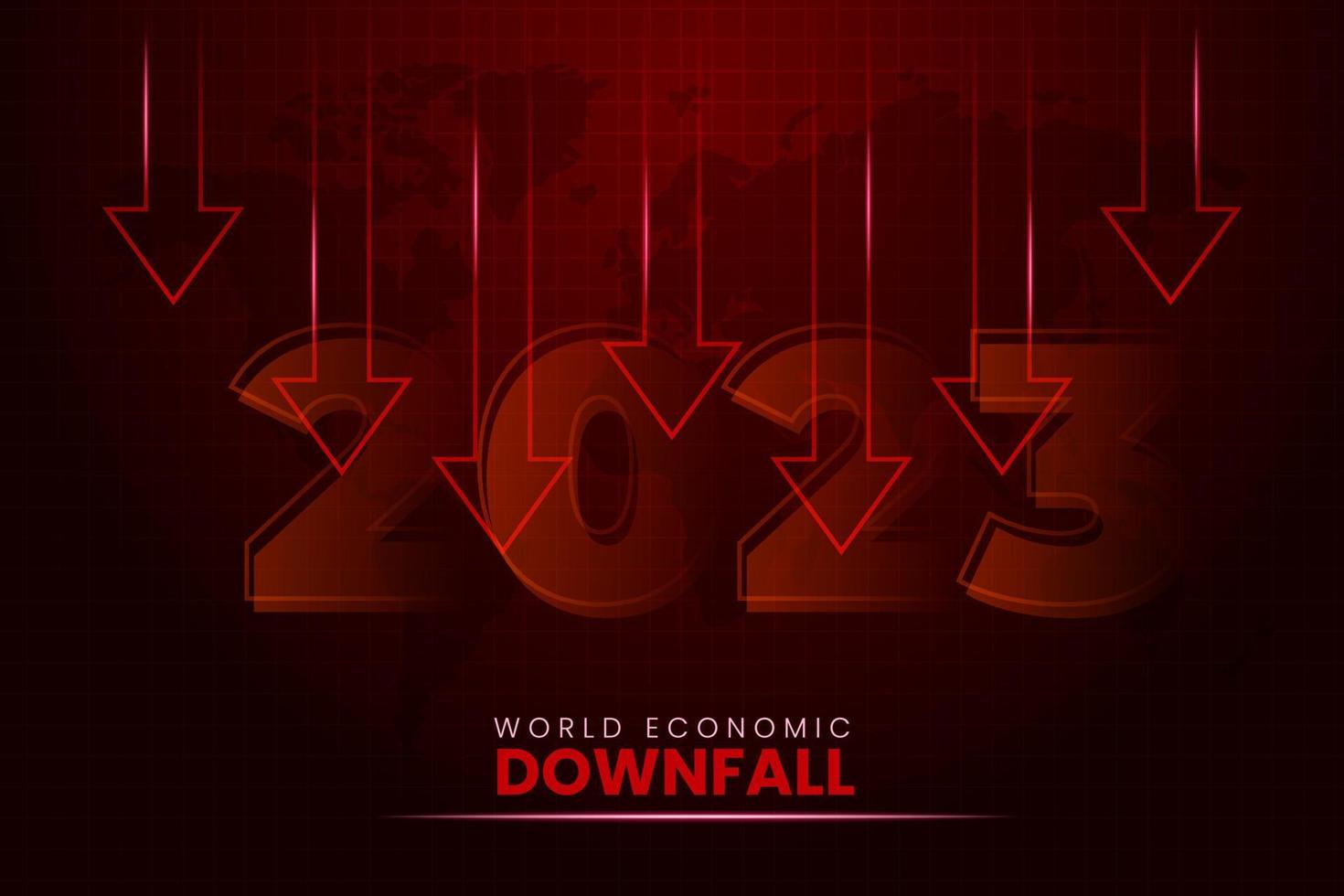 2023 Economy recession, global business downfall with falling arrow and world map. Money losing. Stock crisis, financial crisis and finance concept background. vector