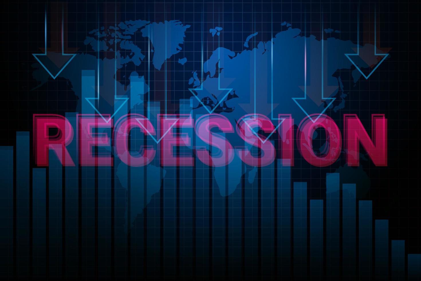 2023 Economy recession, global business downfall with falling arrow and world map. Money losing. Stock crisis, financial crisis and finance concept background. vector