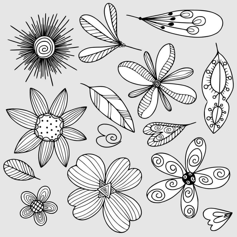 conjunto de vectores dibujados a mano de doodle de flores