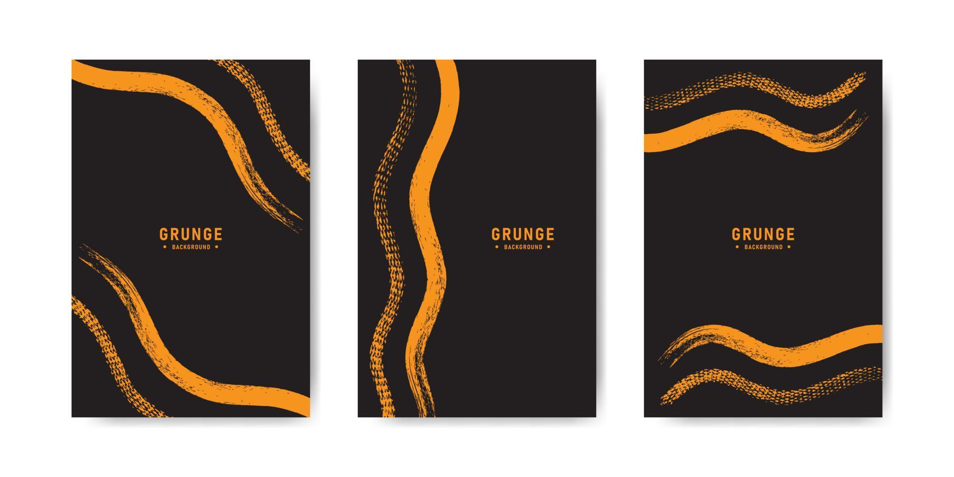 Set of orange and black banner with watercolor texture background vector