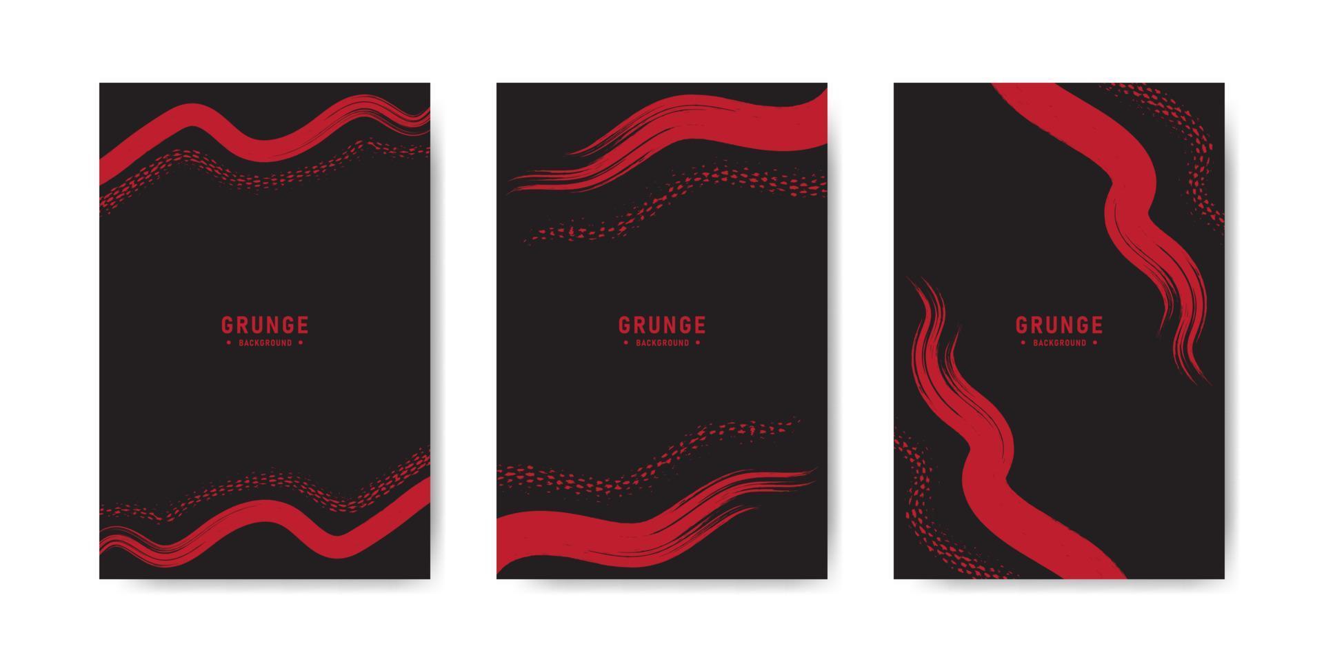 conjunto de banner rojo y negro con fondo de textura de acuarela vector